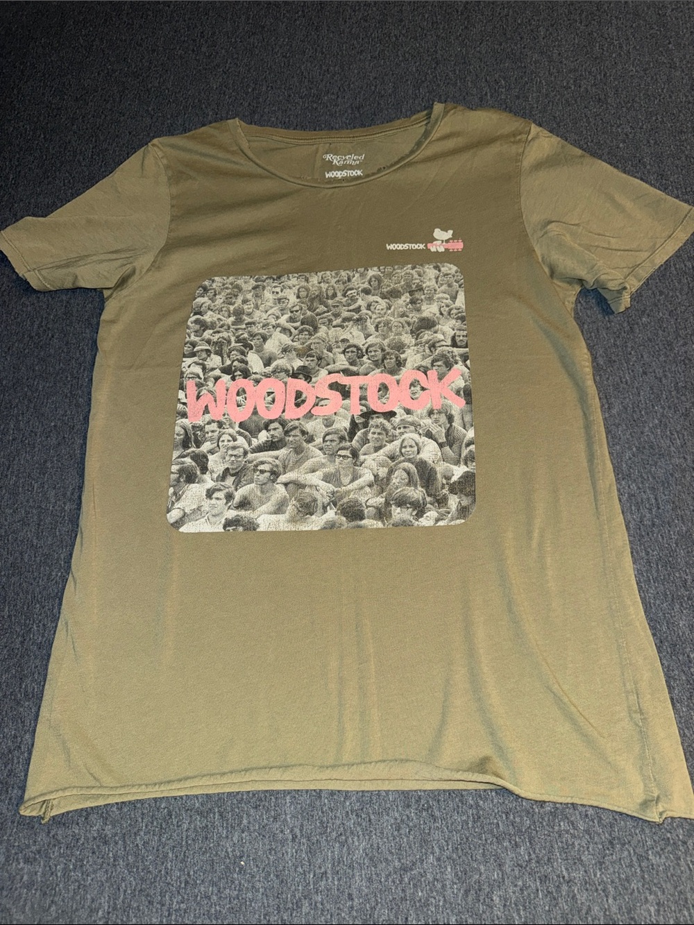 Karma Olive Tee with Pink Woodstock Print